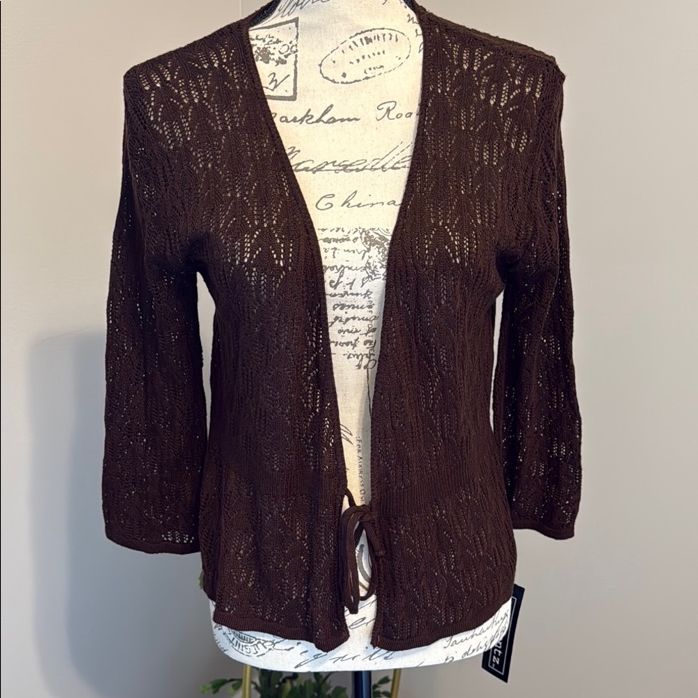 Elementz Brown Cardigan Sweater Open-Front 3/4 Sleeves​